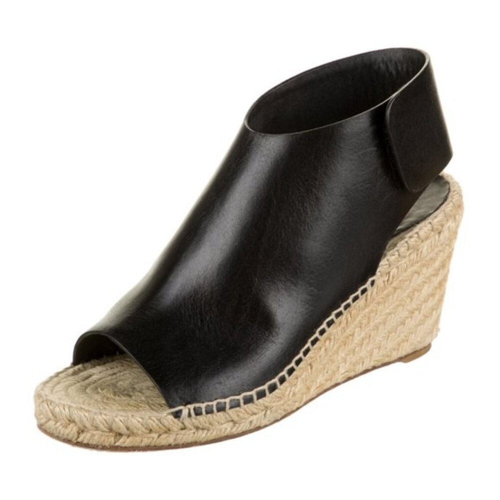 Celine Black Leather Wedge Espadrilles